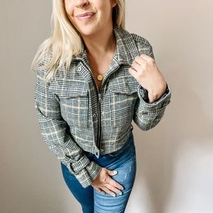 Plaid Cropped Pea Coat Bomber Blazer Jacket